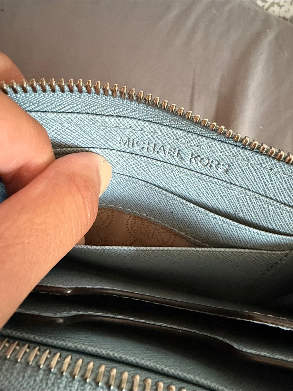 Michael Kors Light Blue Studded Zip Wristlet
